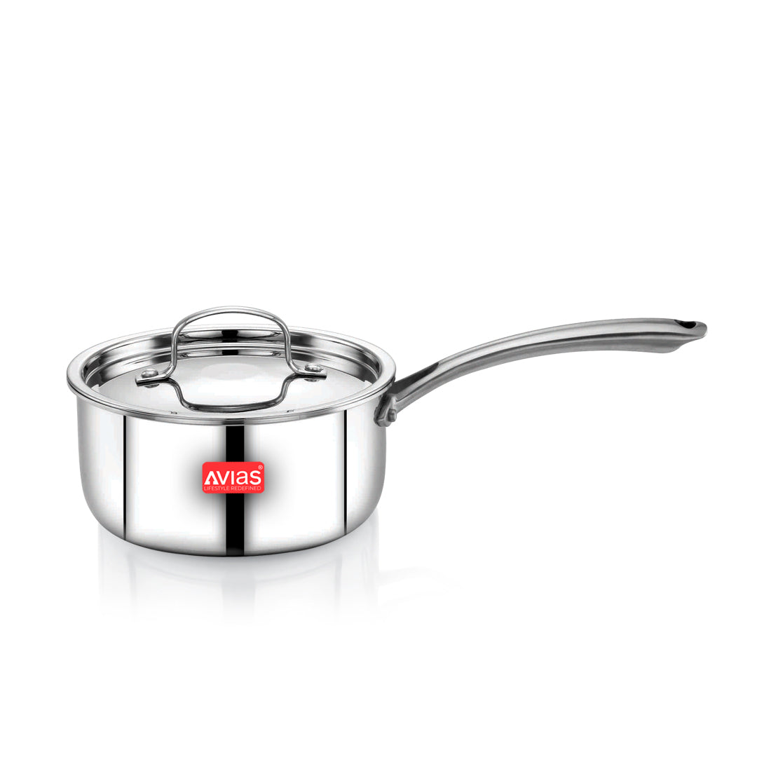 Avias Riara Triply Stainless Steel Saucepan with Lid | 2.5mm | Induction Compatible | 1.1L–2.25L