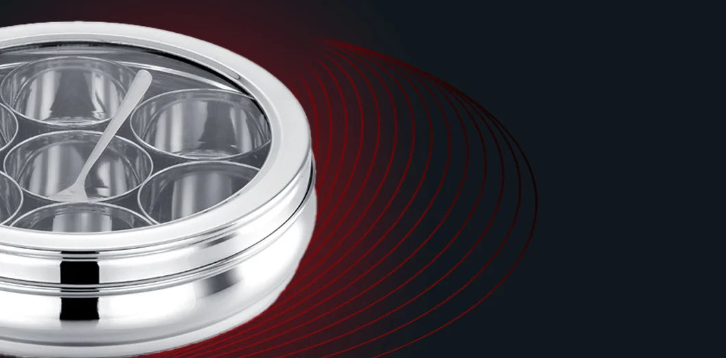 AVIAS Stainless steel Deluxe Spice box with See-through lid | Masala dabba