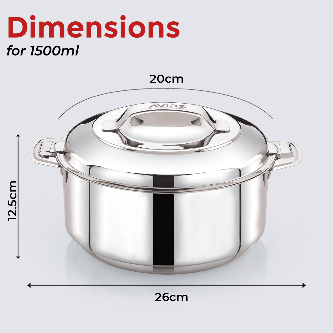Avias Astra Plus Stainless Steel Insulated Casserole / Hotpot | Double Wall | Gift Set of 3 | 1L,1.5L,2.5L