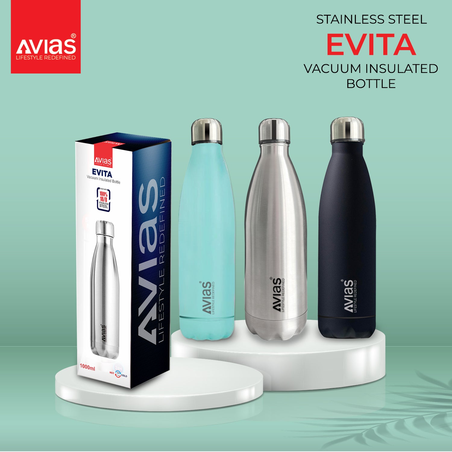 Evita premium stainless steel Vacuum Insulated Flask Water Bottle 1000 ML package