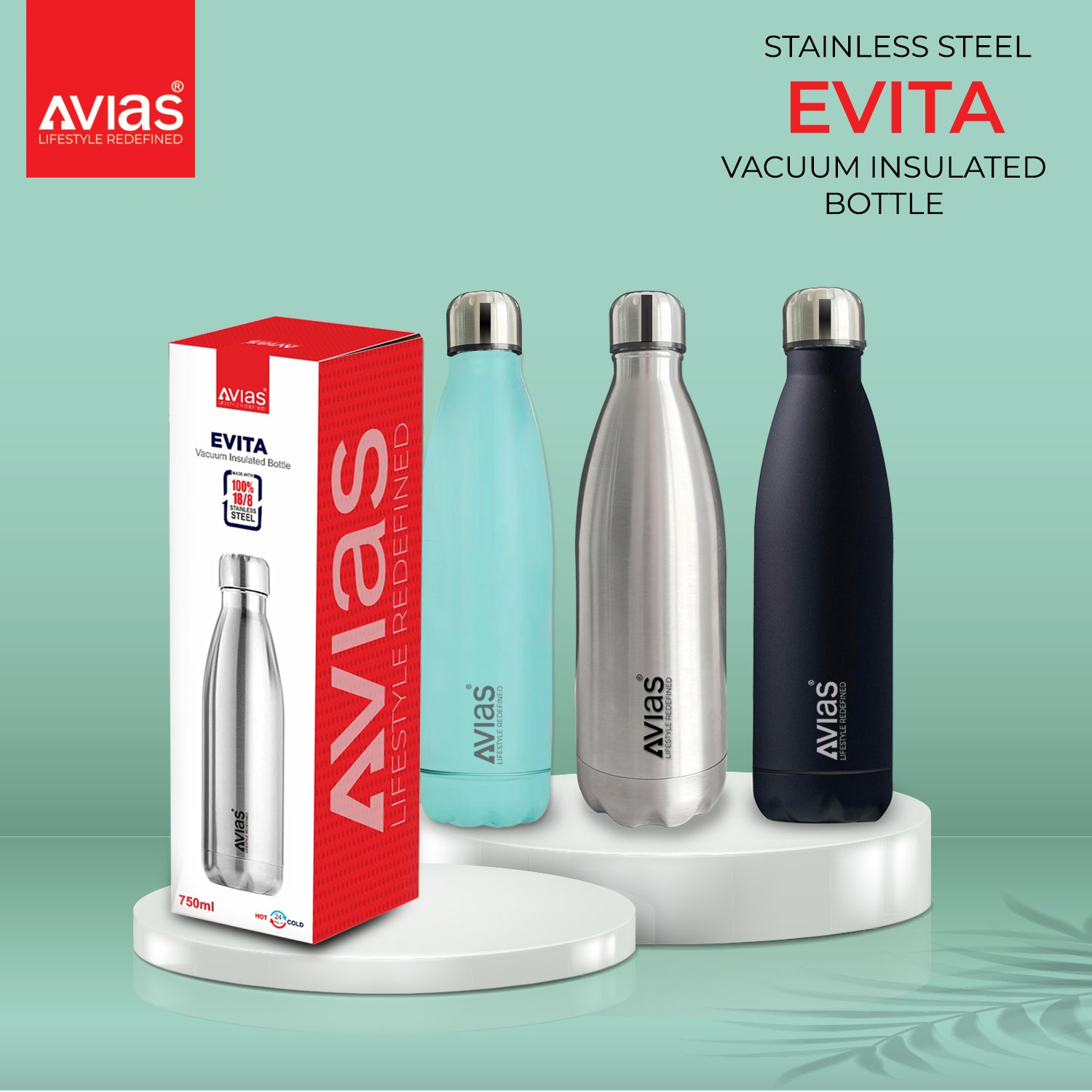 Evita premium stainless steel Vacuum Insulated Flask Water Bottle 750 ML package