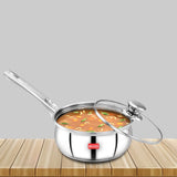 AVIAS Inox IB stainless Steel Saucepan with glass lid | Premium Quality Stainless Steel with Sandwich bottom | Cook and serve | Induction and gas stove friendly |14cm/ 16cm/ 18cm | Silver