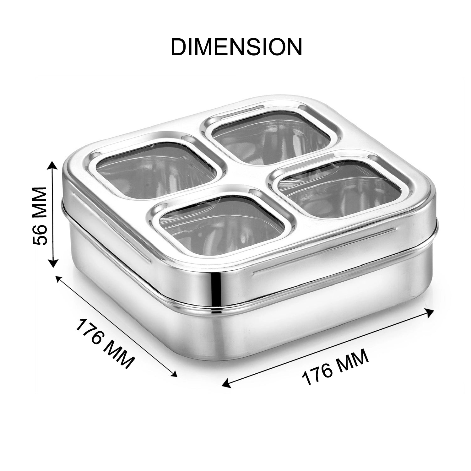 AVIAS 4 Square Stainless Steel Dry Fruit cum Spice box size