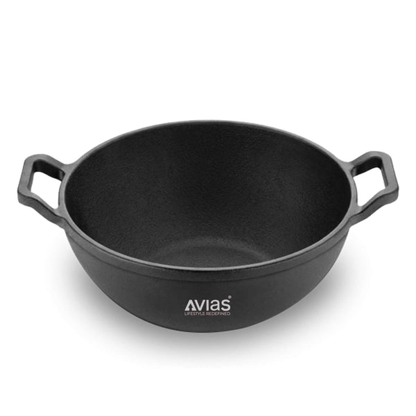 Pre-Seasoned Cast Iron Kadai/Kadhai for Cooking deep Frying Induction  Friendly