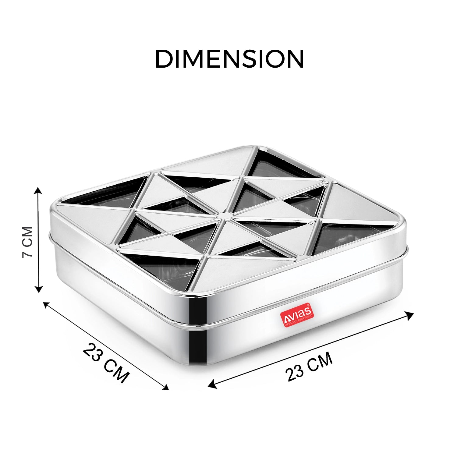 AVIAS Trios 9 square dryfruit cum spice box dimension