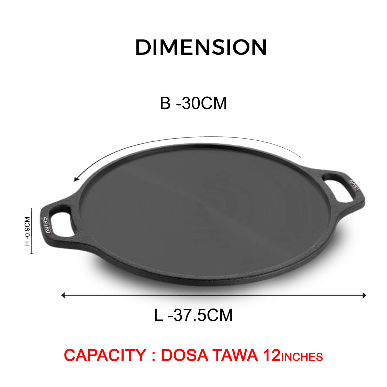 Cast Iron Dosa Tawa Pan/ Dosa Kallu/ Chapati Tawa/ Roti Iron Tawa dimension, Pre-Seasoned Cookware