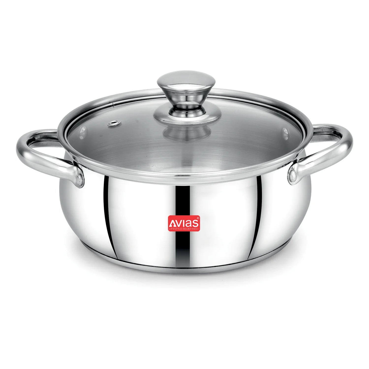 AVIAS Inox IB stainless steel cookpot with glass lid with steam vent | rust-resistant cooware with sandwich bottom | Induction and gas stove friendly | Silver
