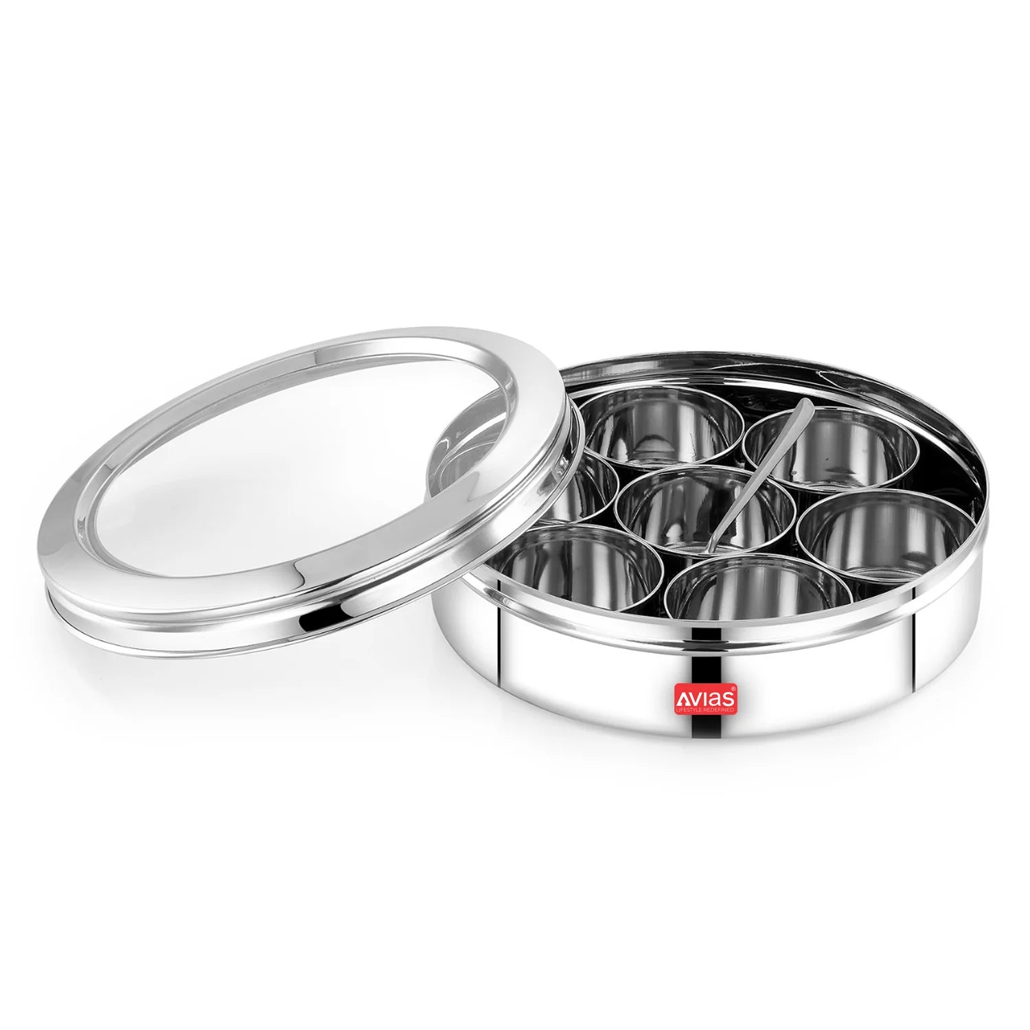AVIAS Stainless Steel Elegant Spice box cum Organiser open