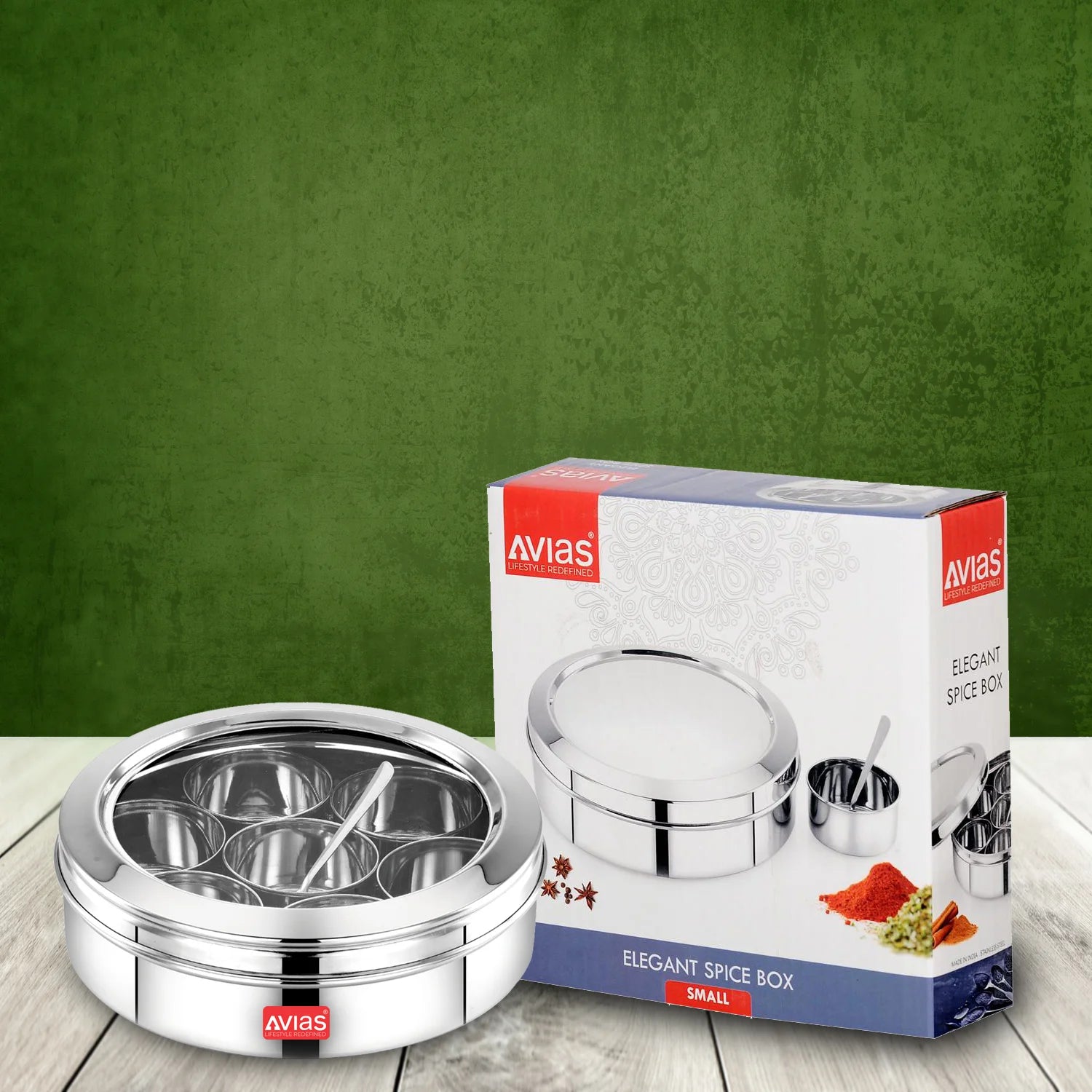 AVIAS Stainless Steel Elegant Spice box cum Organiser package