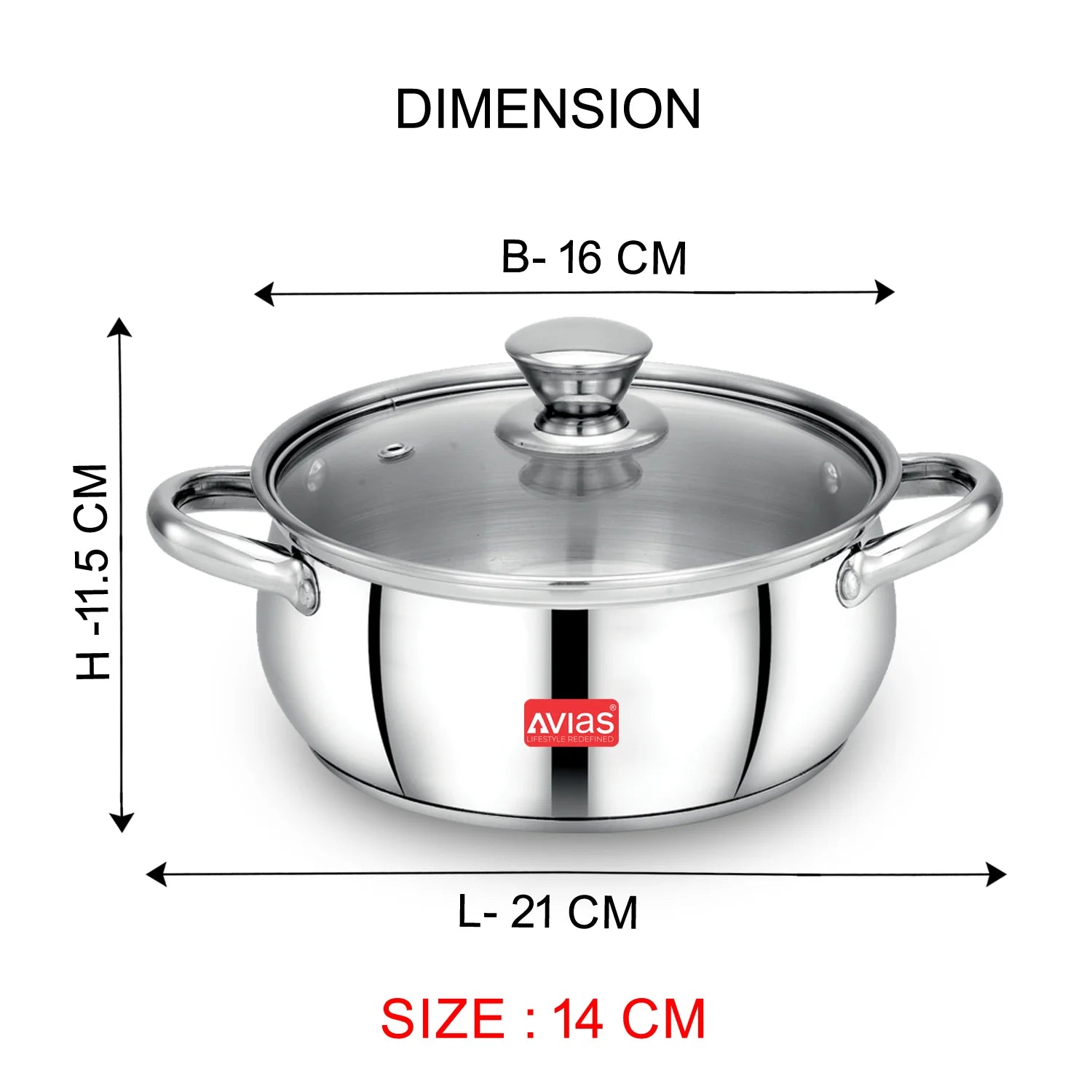 AVIAS Inox IB stainless steel cookpot with glass lid with steam vent | rust-resistant cooware with sandwich bottom | Induction and gas stove friendly | Silver