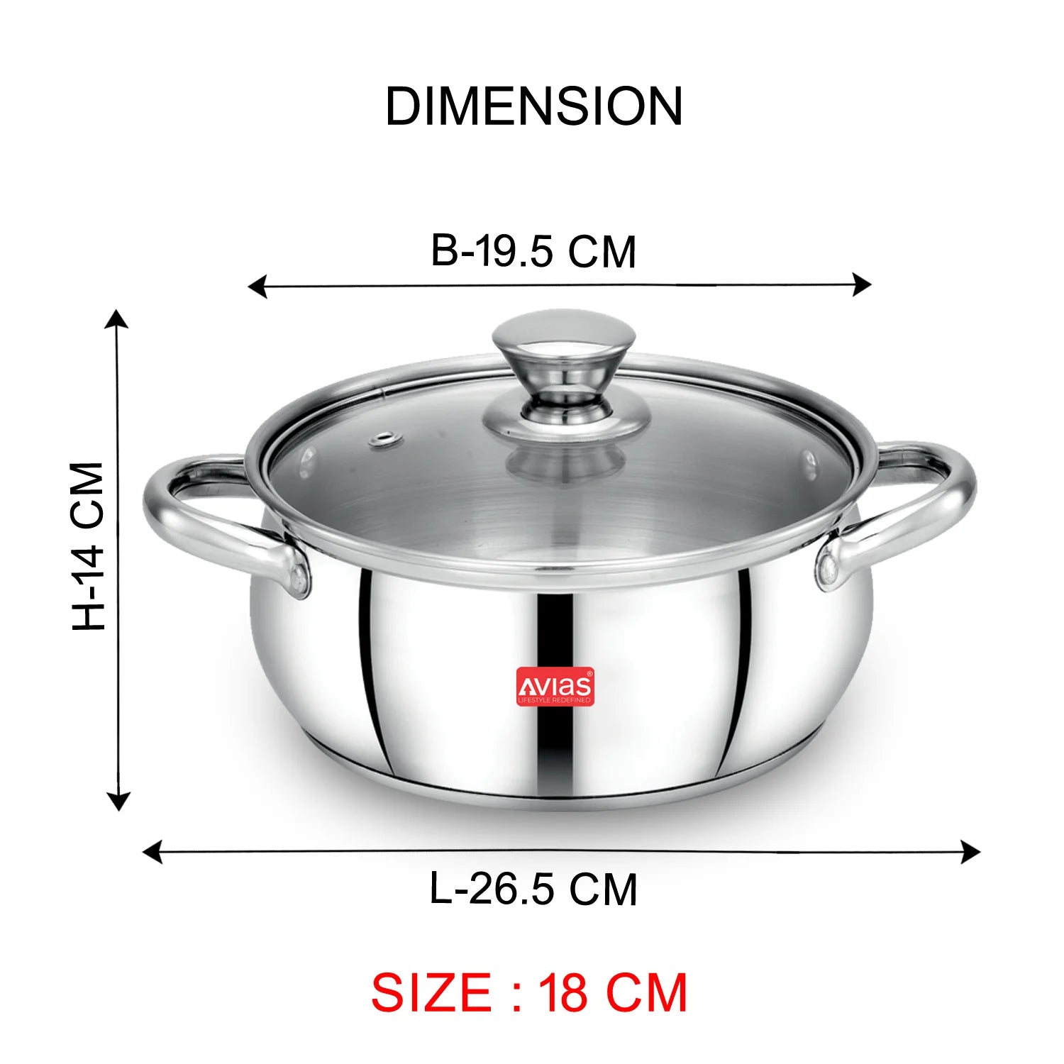AVIAS Inox IB stainless steel cookpot with glass lid with steam vent | rust-resistant cooware with sandwich bottom | Induction and gas stove friendly | Silver