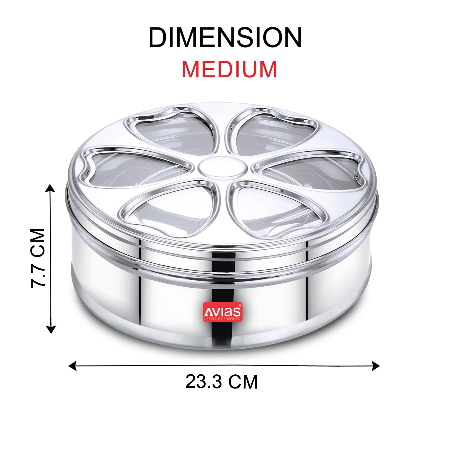 AVIAS stainless steel Petal spice box with see-through lid medium