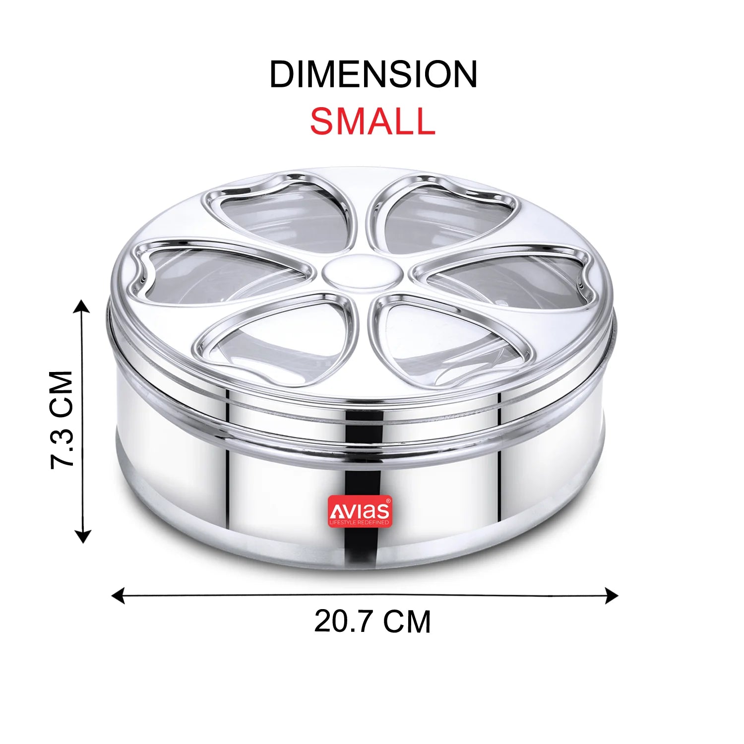 AVIAS stainless steel Petal spice box with see-through lid small