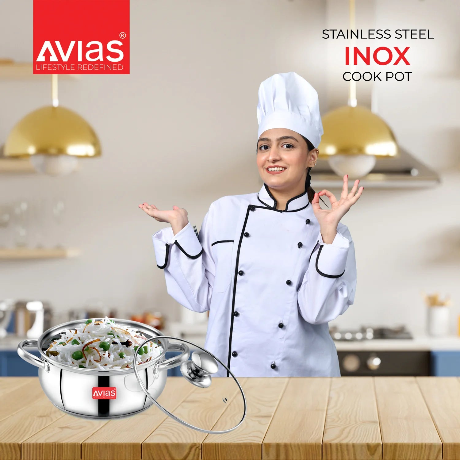 AVIAS Inox IB stainless steel cookpot with glass lid with steam vent | rust-resistant cooware with sandwich bottom | Induction and gas stove friendly | Silver