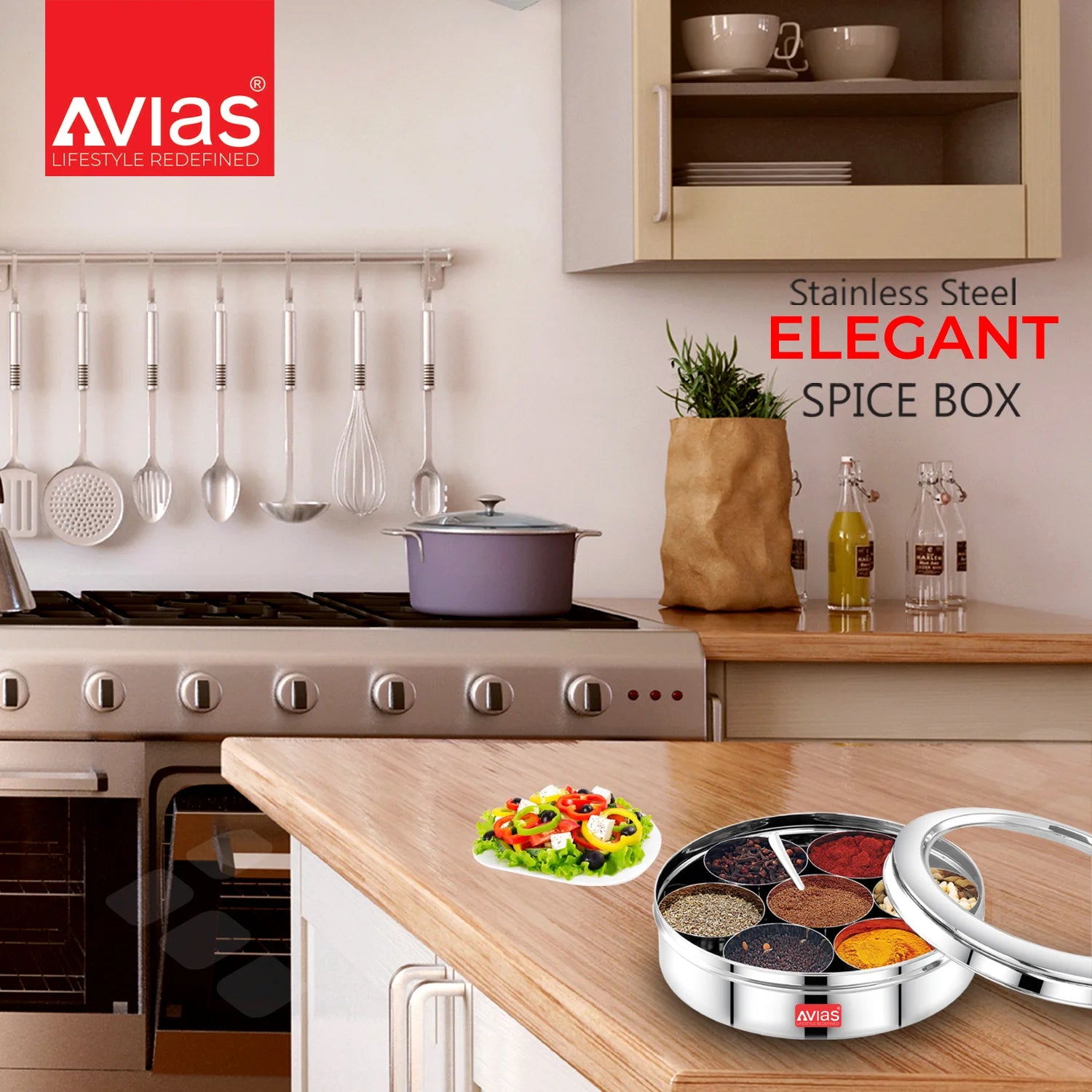 AVIAS Stainless Steel Elegant Spice box cum Organiser for kitchen