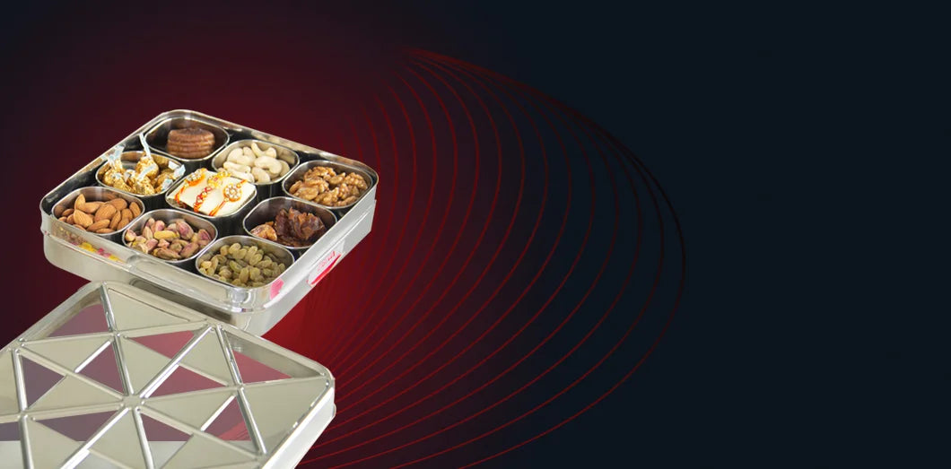 AVIAS Trios 9 square dryfruit cum spice box see-through lid