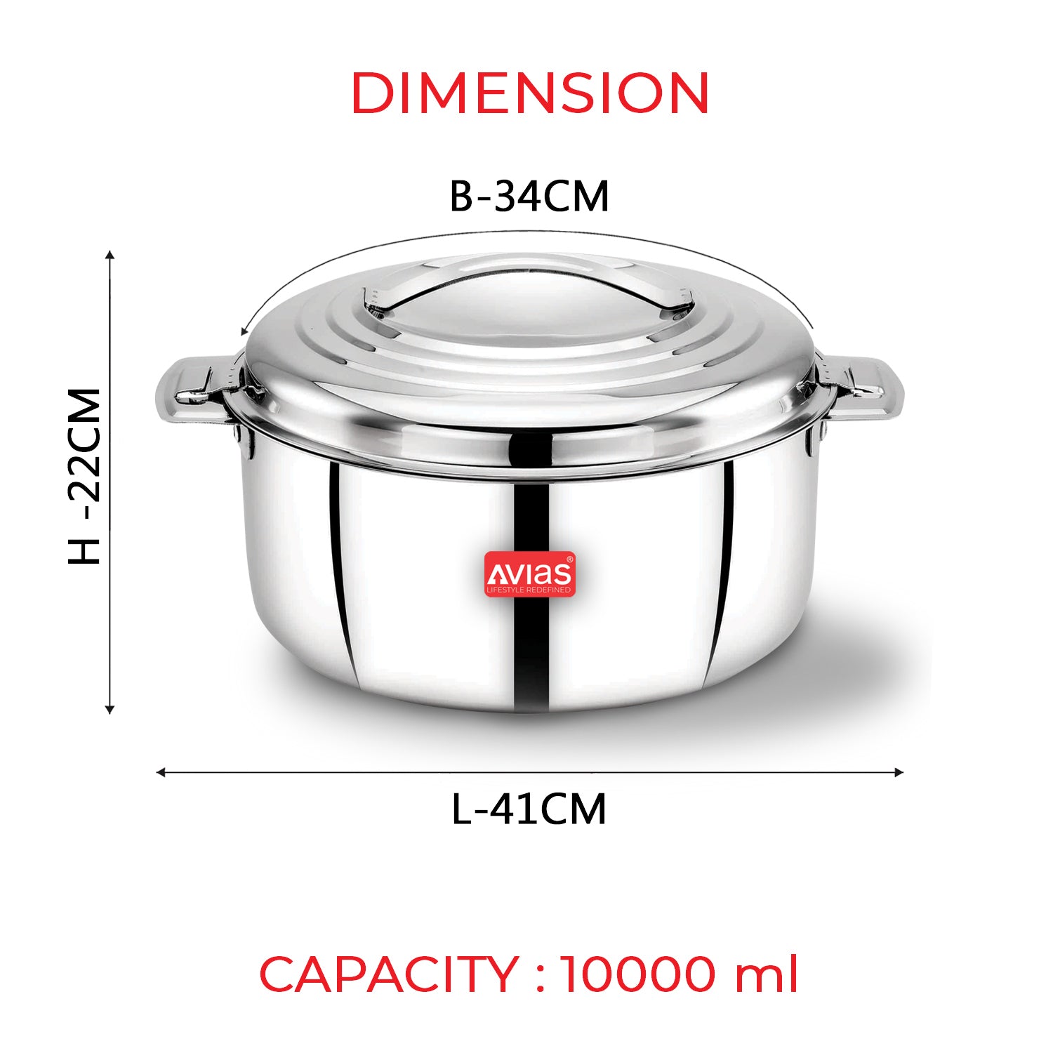 AVIAS Platina Premium Double wall insulated Stainless Steel Casserole/ Hotpot/ Chapati box/ Hot case with steel lid | Retains temperature | Twist lock | 1000ml /1500ml / 2500ml /3500ml /5000ml /7500ml /10000ml - Silver