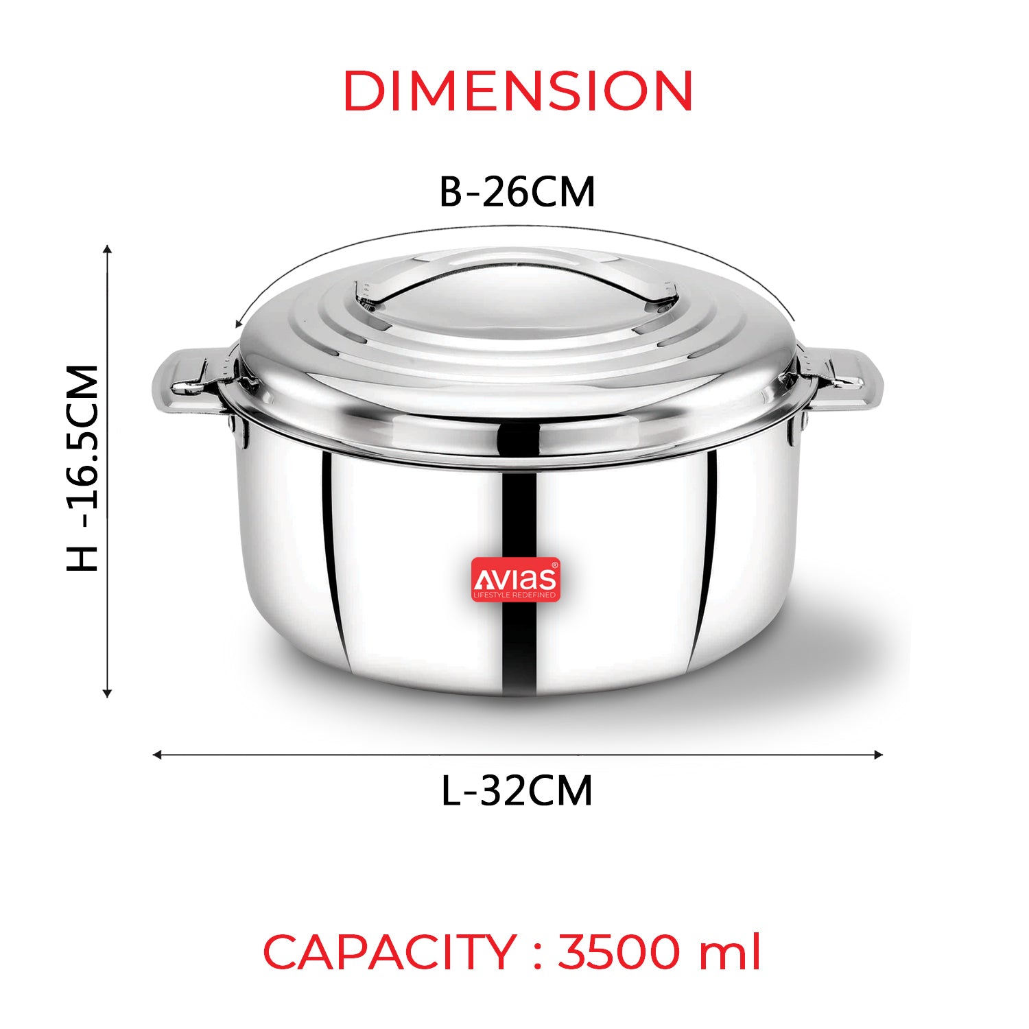 AVIAS Platina Premium Double wall insulated Stainless Steel Casserole/ Hotpot/ Chapati box/ Hot case with steel lid | Retains temperature | Twist lock | 1000ml /1500ml / 2500ml /3500ml /5000ml /7500ml /10000ml - Silver