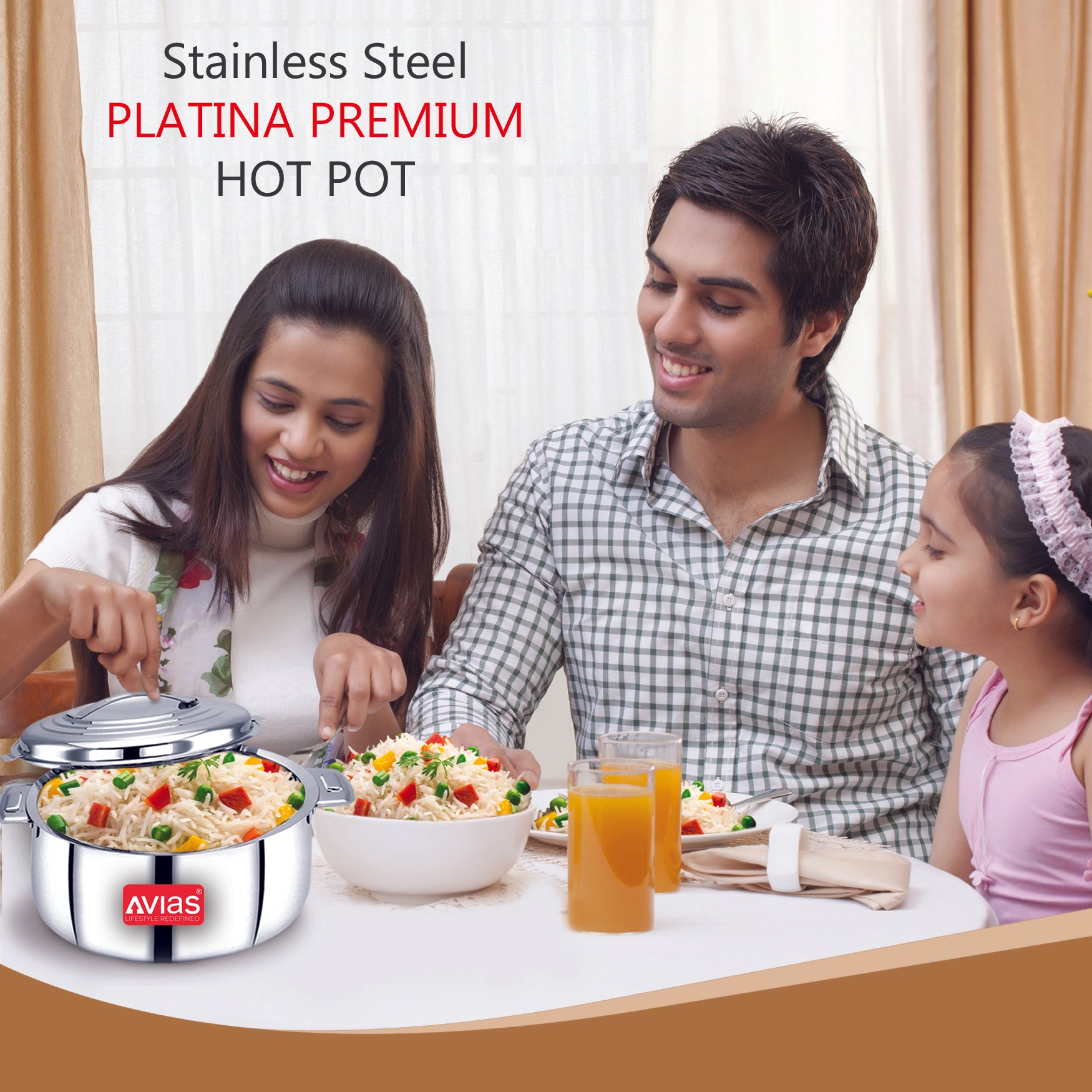 AVIAS Platina Premium Double wall insulated Stainless Steel Casserole/ Hotpot/ Chapati box/ Hot case with steel lid | Retains temperature | Twist lock | 1000ml /1500ml / 2500ml /3500ml /5000ml /7500ml /10000ml - Silver