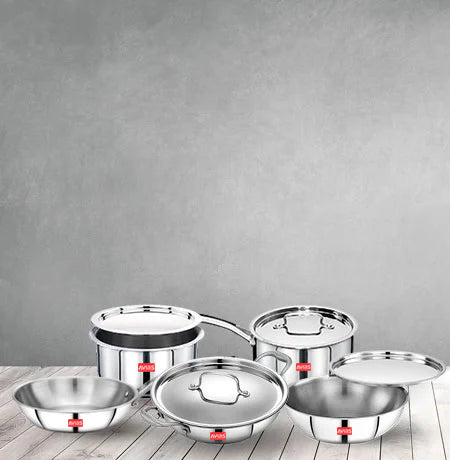 Avias stainless steel triply cookware range