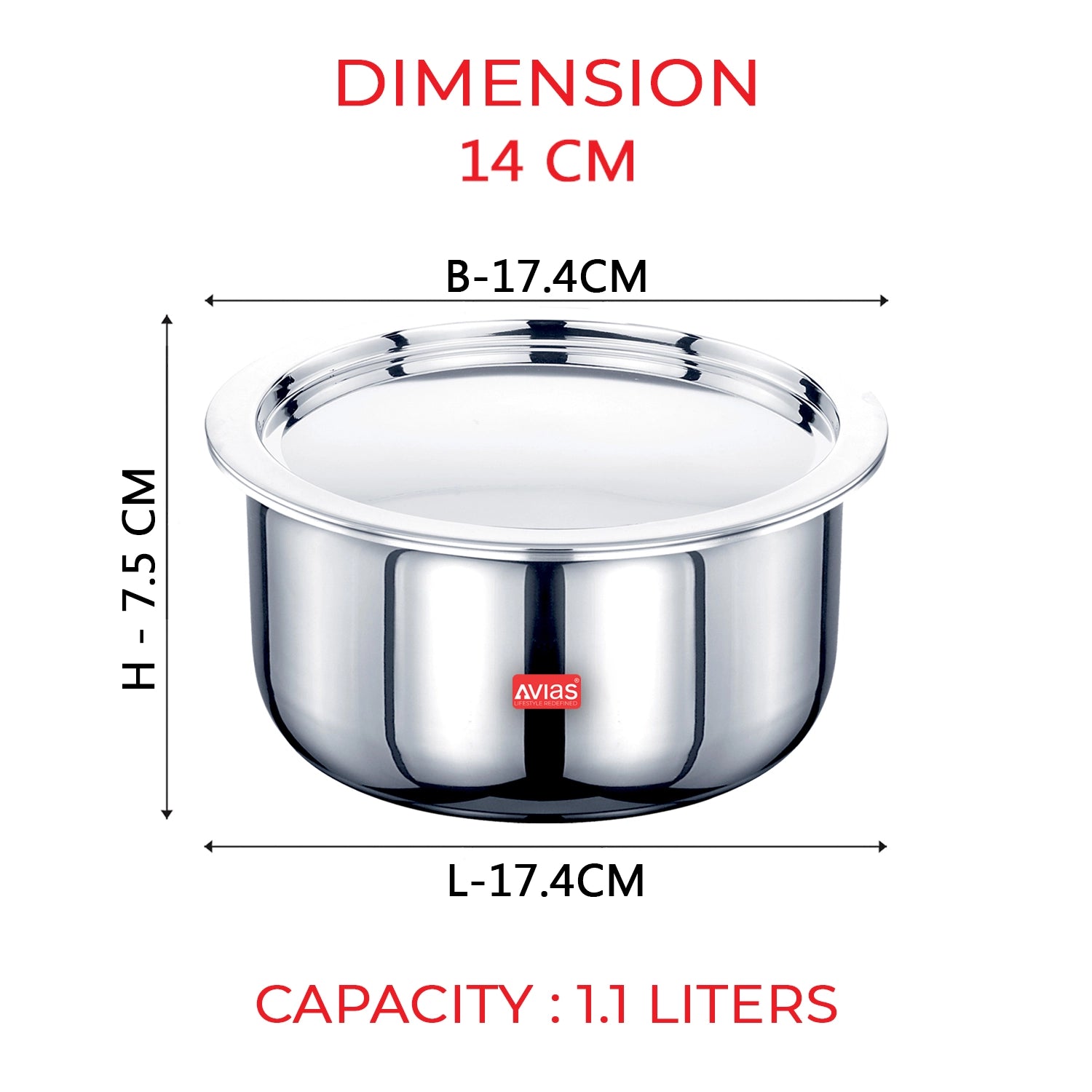 AVIAS Riara premium stainless steel Triply Tope 14 cm