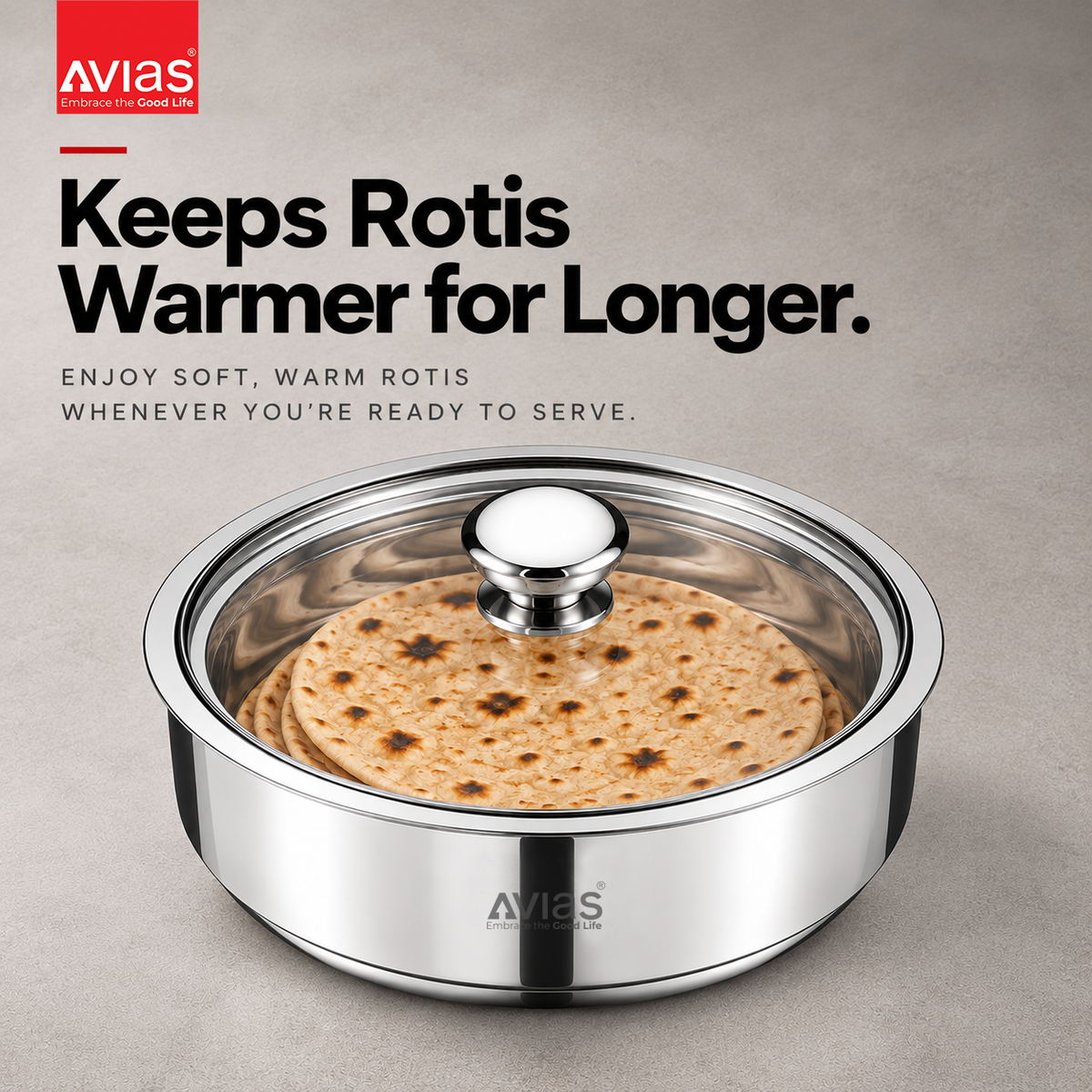 Avias Festiva Stainless Steel Roti Server Casserole | Double Wall PUF Insulated | 1500ml–2500ml