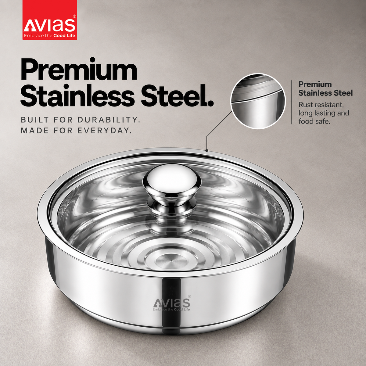 Avias Festiva Stainless Steel Roti Server Casserole | Double Wall PUF Insulated | 1500ml–2500ml