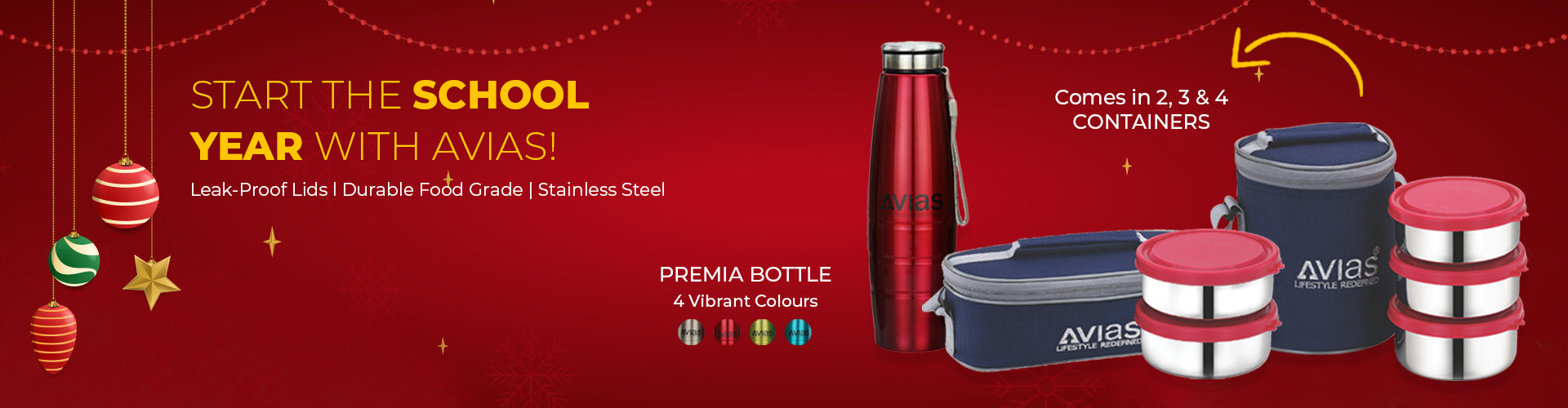 Avias stainless steel water bottles and lunch boxes