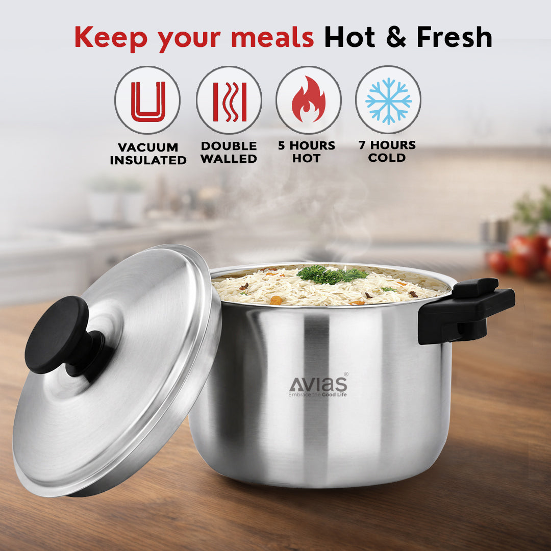 AVIAS Fabius Vacuum Insulated Casserole, Stainless Steel Hot & Cold Box with Twist Lock, Steel Hot Case for Roti, Rice, Gravy & Chapathi Box