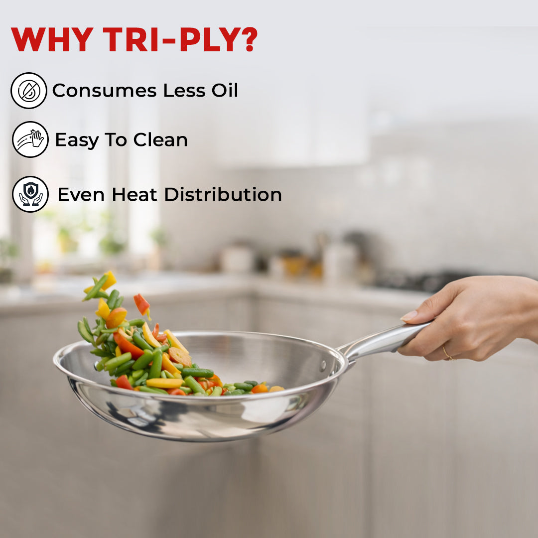 Avias Trivera Triply Stainless Steel Cookware Set | 4 Pc | Kadai + Frypan + Saucepan | SS Lid