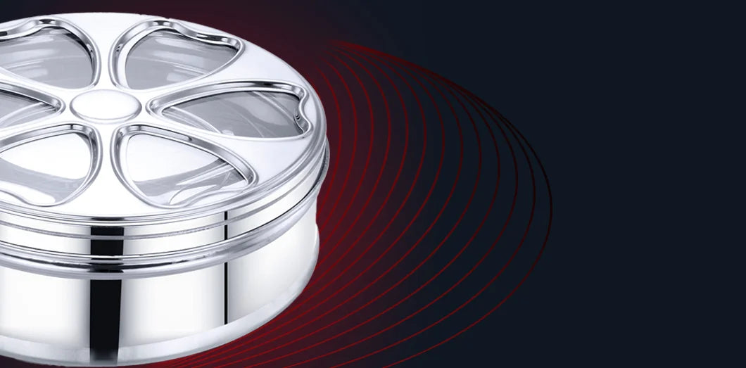 AVIAS Stainless Steel Petal Spice box/ Masala dani/ Masala dabba | See-through lid