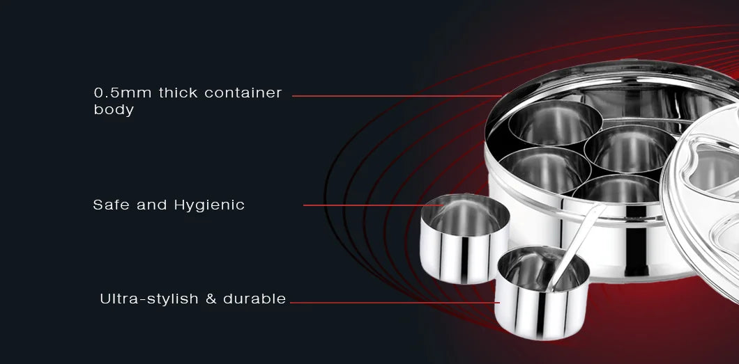 AVIAS Stainless Steel Petal Spice box/ Masala dani/ Masala dabba features
