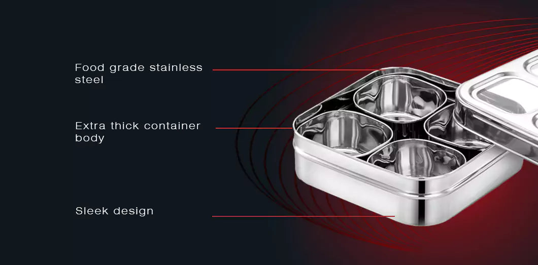 4 square compartment dry fruit and spice box