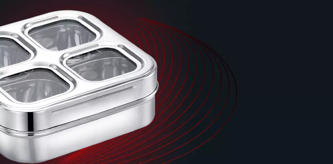 4 square compartment dry fruit and spice box