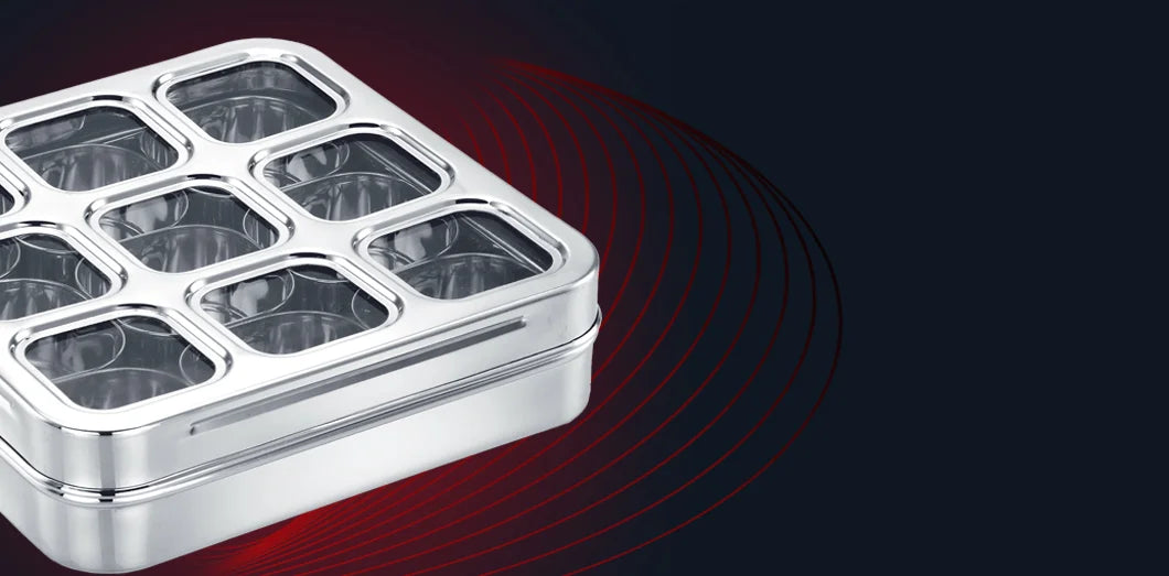 AVIAS stainless steel dry fruit cum spice box with 9 square compartments