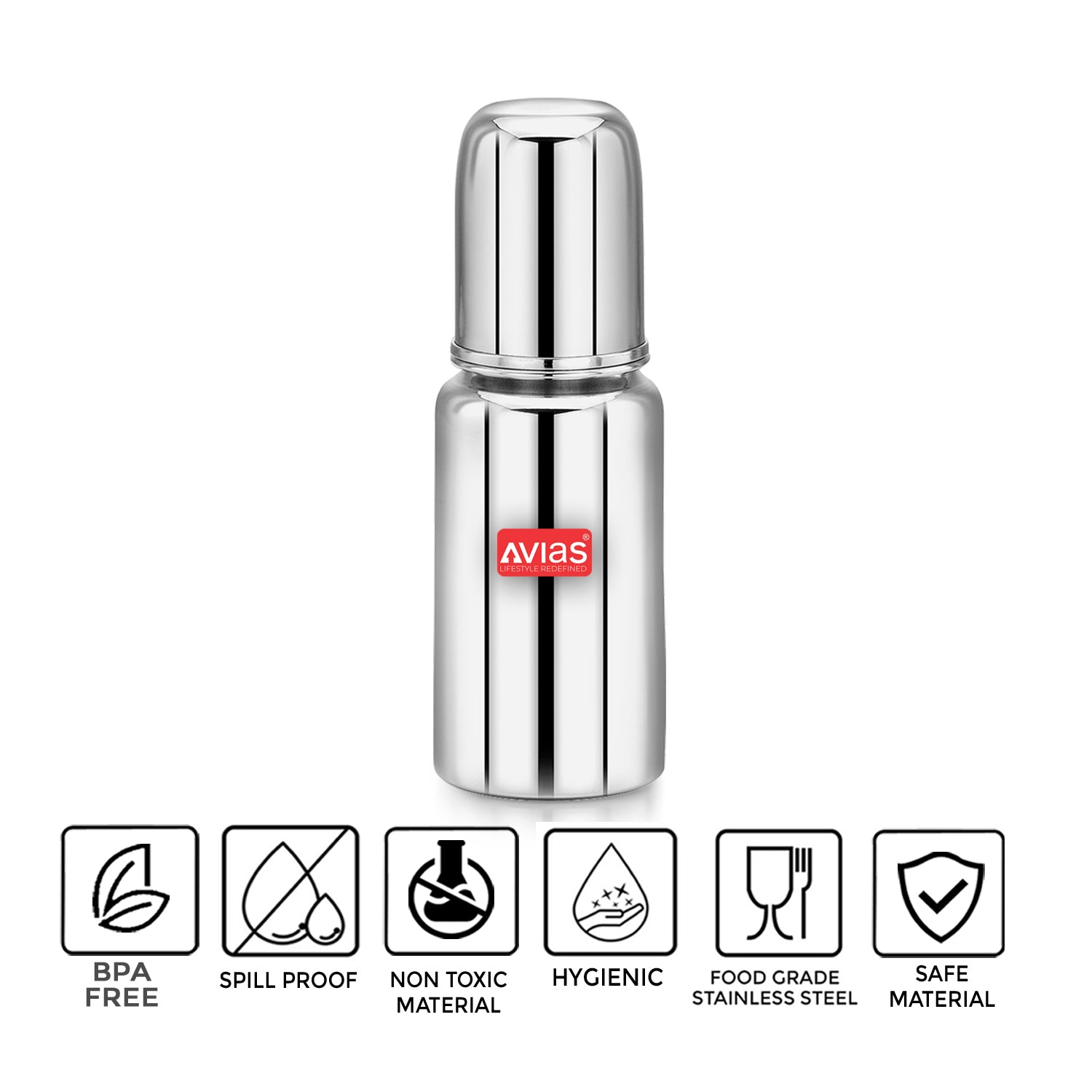 Avias Nova Stainless steel Feeding Bottle featuresAVIAS Nova stainless steel Feeding Bottle uses and compatibility