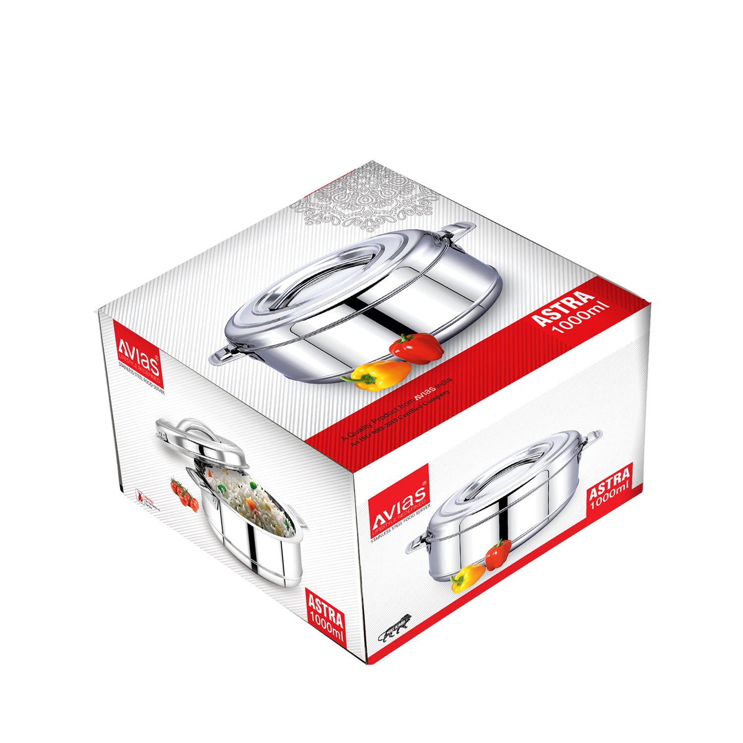 AVIAS Astra Double Wall Insulated Stainless Steel Casserole / Hot Box for Kitchen / Hot Case with Steel Lid / Silver Hot Pot for Roti-Rice-Gravy / Chapathi Box / Twisted Lock / 1000ml, 1500ml, 2500ml, 3500ml, 5000ml, 7500ml, 10000ml