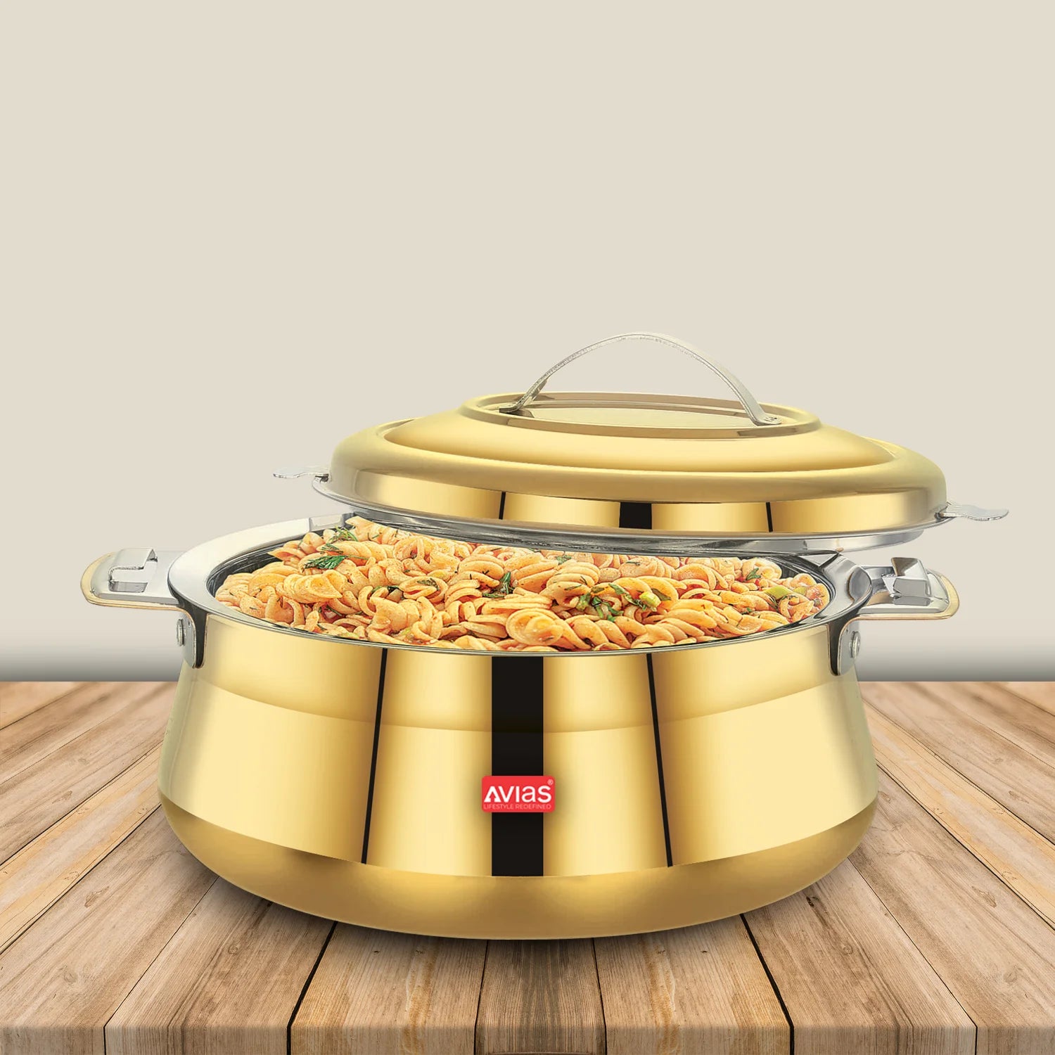 AVIAS Riara Gold Premium Stainless steel casserole/ hotpot/ hot case with twist lock with sturdly side handles