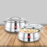 AVIAS Riara Silver Premium Stainless steel casserole/ hotpot/ hot case with twist lock with sturdly side handles | retains temperature | Roti/ chapati, curry , gravy, rice serveware | (set) 1L.5L/ 2.5