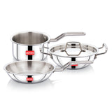 AVIAS AVI3 Triply Stainless Steel 4 Pc Cookware Set, 22 cm Kadai with Lid, 22 cm Frypan, 14 cm Sauce Pan, Steel Casted Handles, Even and Fast Heating, Induction Bottom