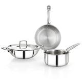 Avias Trivera Triply Stainless Steel Cookware Set | 4 Pc | Kadai + Frypan + Saucepan | SS Lid