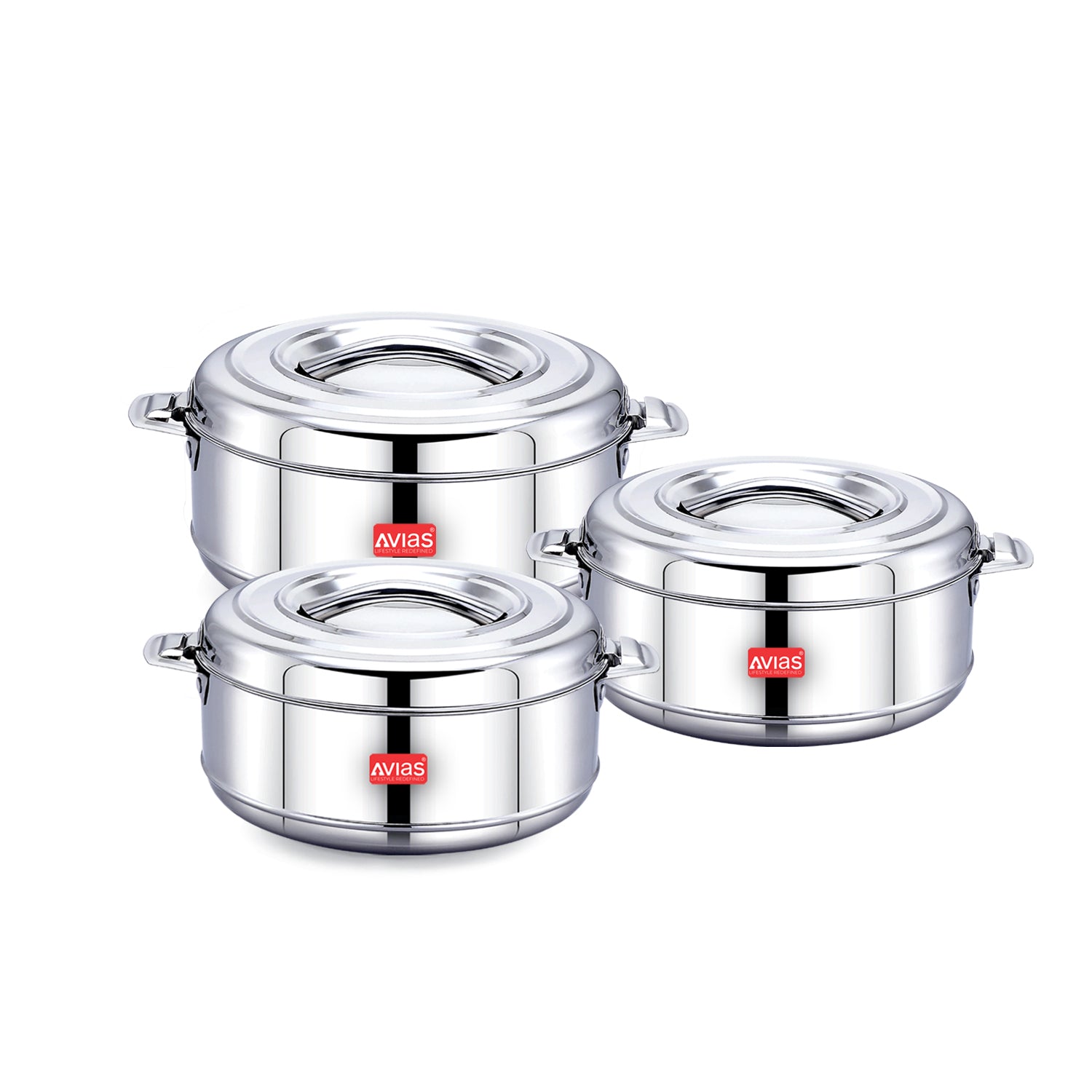 AVIAS Astra Casserole/Hotpot | Highly durable & odor free | Double wall insulated | Firm twist lock | Sturdy side handles | set of 3-1000 ml / 1500 ml / 2500 ml