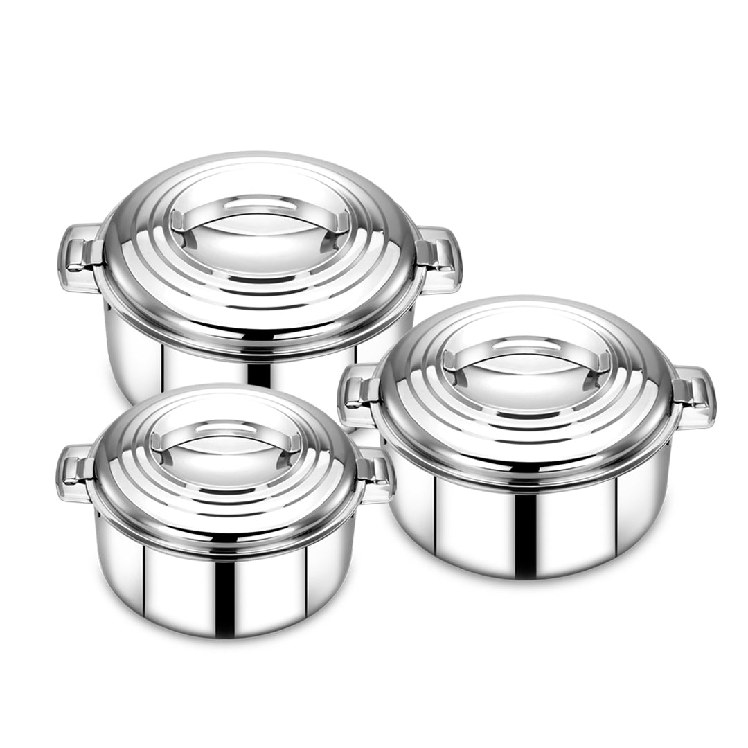 AVIAS Platina Premium Casserole Gift Set (1000ml, 1500ml, 2500ml) | Riveted handles | PUF insulated |