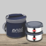 AVIAS Freshia stainless steel lunch/ tiffin box (round ) | Stainless steel boxes with Air-tight lids | Durable machine wash cover bag | 2/3/4 containers