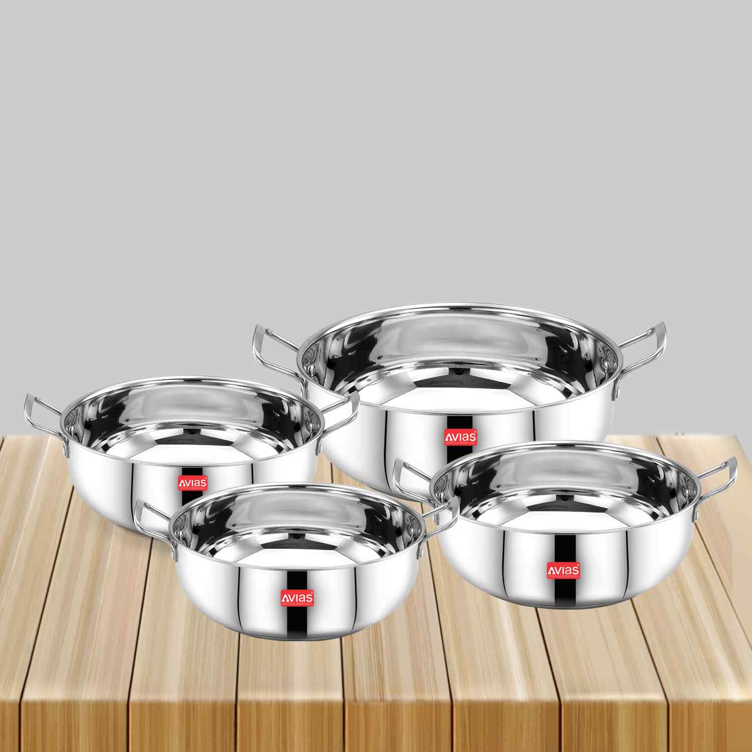 AVIAS Inox IB stainless steel kadai set of 4