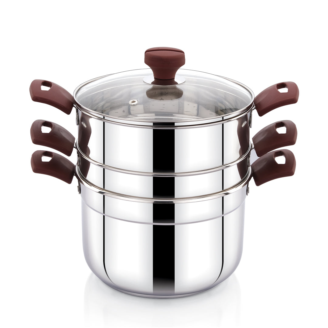Avias Kitchen Pro Multipurpose Cookpot with Glass Lid Included Steamer, Strainer and 4 Idly Plates (16 Idlies) for Easy Cooking, Triply Bottom