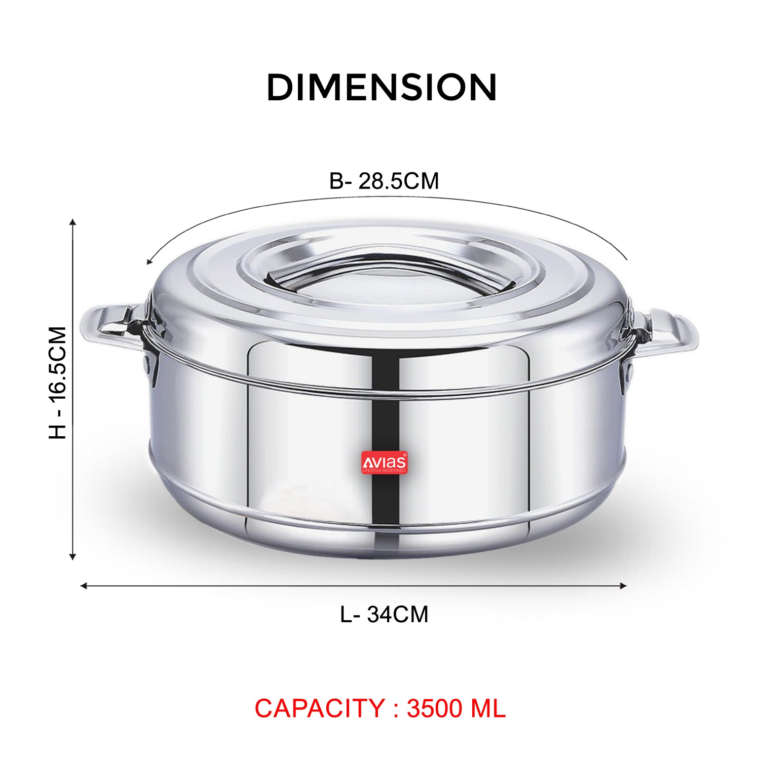 AVIAS Astra Double Wall Insulated Stainless Steel Casserole / Hot Box for Kitchen / Hot Case with Steel Lid / Silver Hot Pot for Roti-Rice-Gravy / Chapathi Box / Twisted Lock / 1000ml, 1500ml, 2500ml, 3500ml, 5000ml, 7500ml, 10000ml