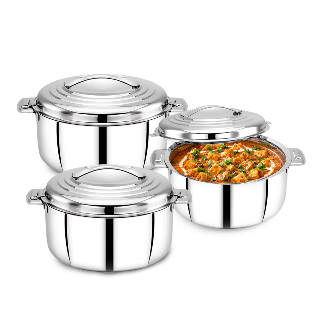 AVIAS Platina Premium Casserole Gift Set (1000ml, 1500ml, 2500ml) | Riveted handles | PUF insulated |