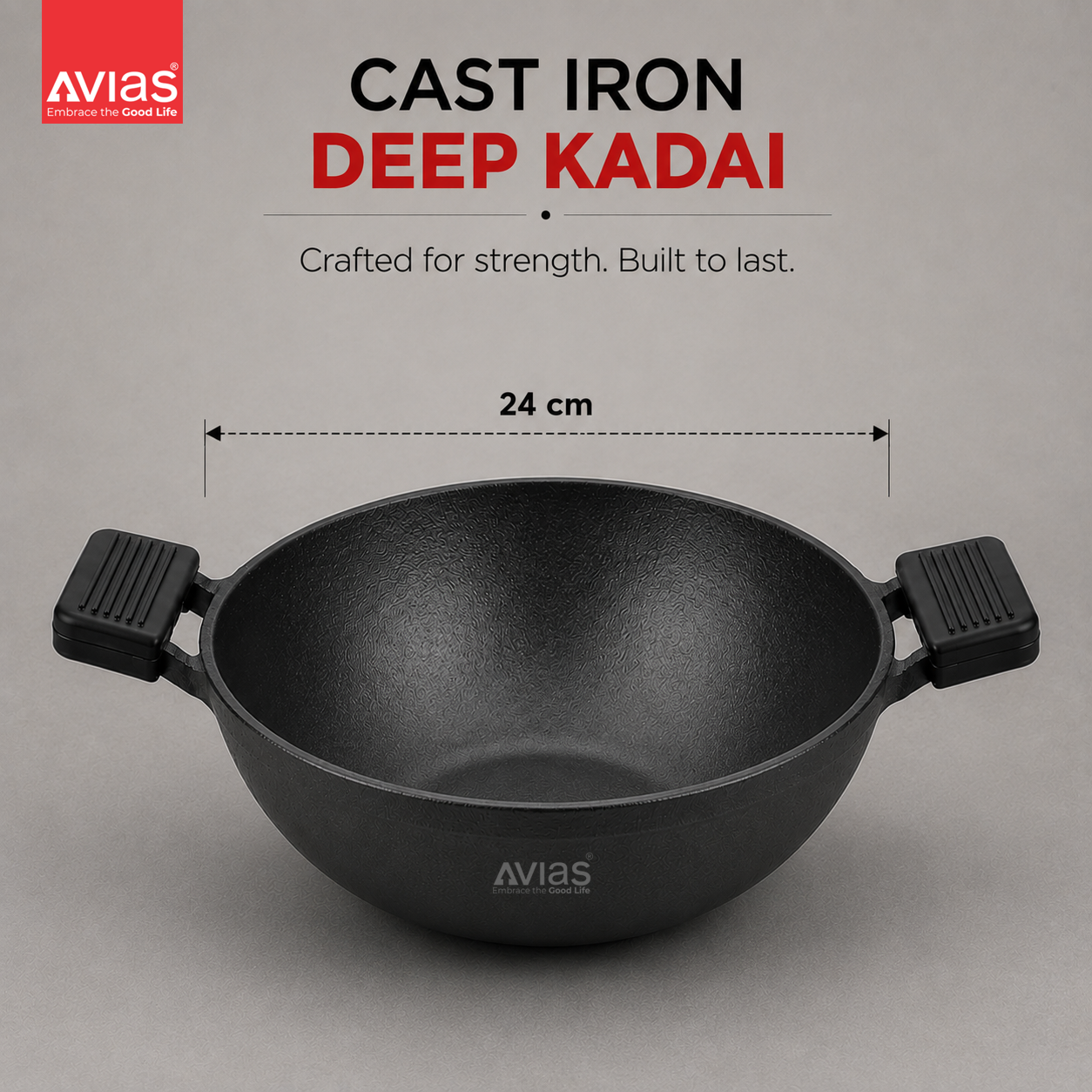 Avias Cast Iron Deep Kadai | Irumbhu Kadai | Pre-Seasoned | Induction Compatible | 100% Natural & Toxin-Free