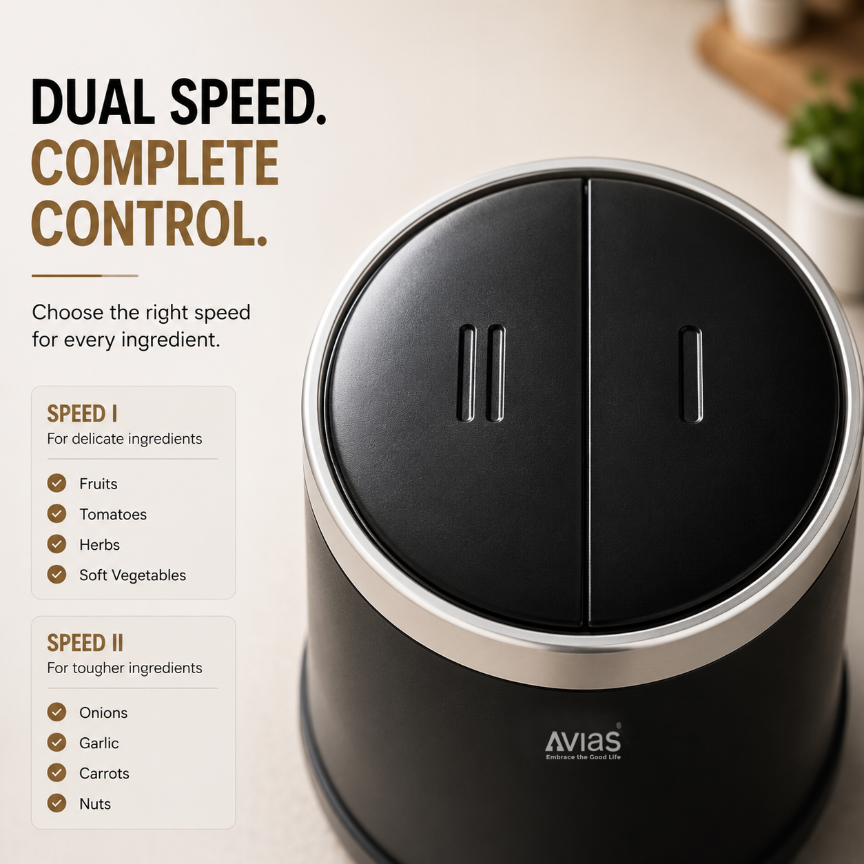 Avias Avismart Electric Vegetable Chopper | 300W Copper Motor | 2 Speed | 900ml | 4 SS Blades | 2 Yr Warranty